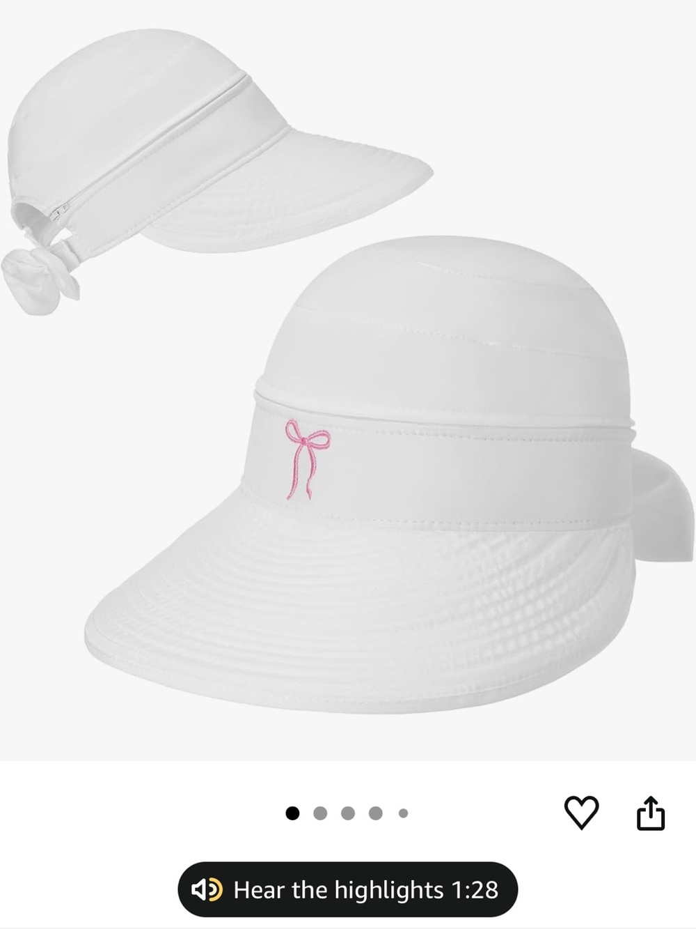 White Sun Hat with Pink Bow Embroidery